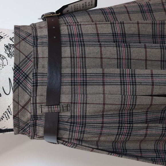 DENIM DISTRICT | DD77 Women's Checkered Brwn/Blk Plaid Pleated Belted Mini Skirt - Picture 2 of 6